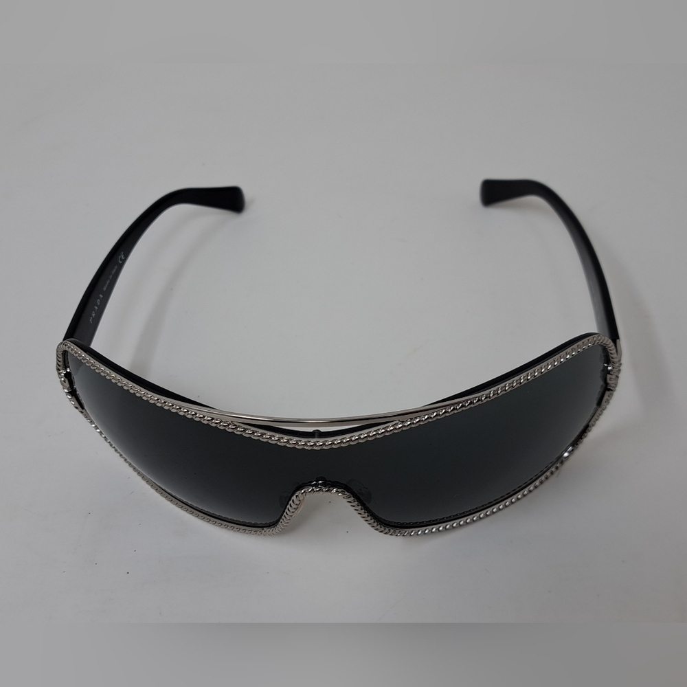 PRADA Women's Rimless shield sunglasses black silver Mono Rope Y2K SPR 1BC-1A1 - Picture 13 of 15